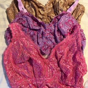 3 Cosabella Lace Bralettes - Trio in Pink, Lavender & Tan